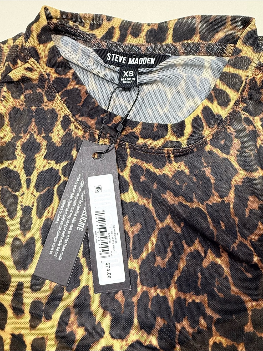 Steve Madden Leopard Print Bodycon Midi Dress Short Sleeve Fitted Y2K Trendy XS - Picture 6 of 11